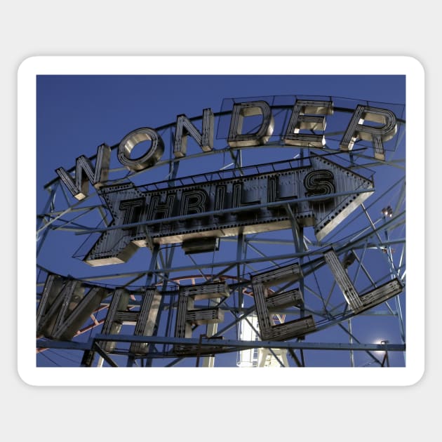 Vintage "Wonder Wheel Thrills" sign at the Astroland amusement park at Coney Island Sticker by Reinvention